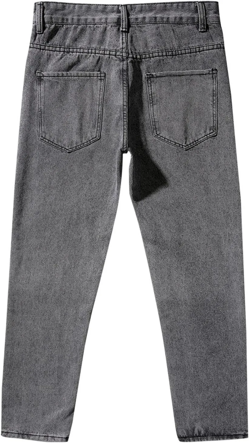 Mens Jeans Relaxed Fit Flex Jeans Washed Retro Straight Leg Pants Loose Fit Denim Trousers for Casual Work Travel Daily