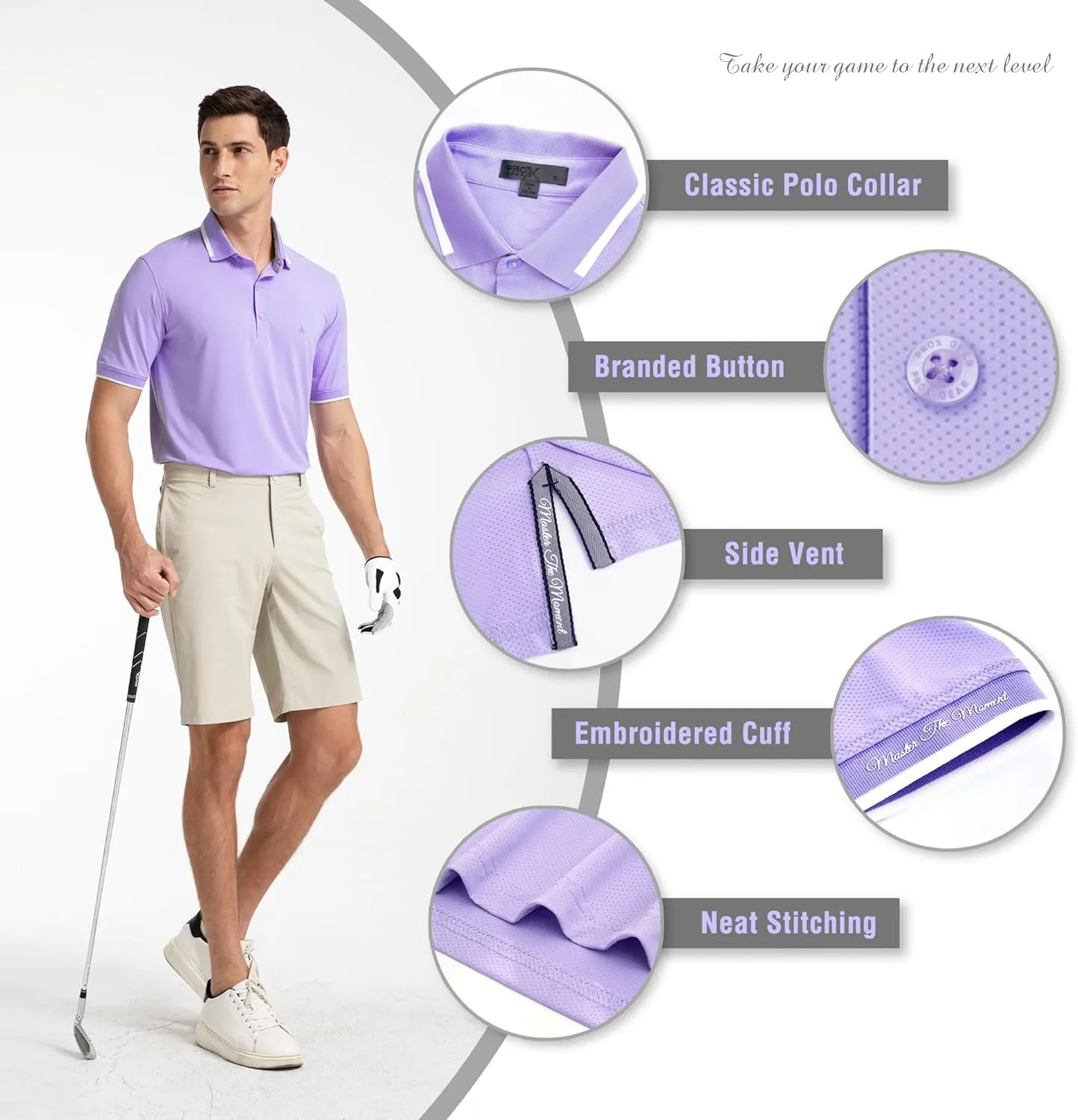 Men's Premium Golf Polo – Silky Tech Nylon, Cooling, UV-Resistant, Quick-Dry Athletic Shirt for Golf, Tennis