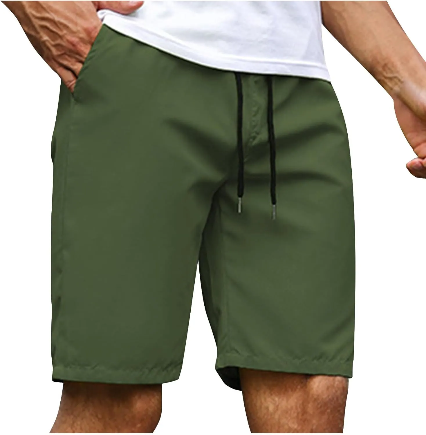 Men's Running Athletic Shorts Casual Straight Leg Drawstring Waist Workout Short Pant Summer Quick Dry Beach Shorts