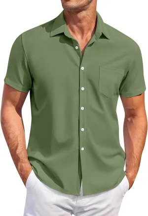 Men's Shirts Graphic Tees Vintage Button Down Solid Color Short Sleeve Summer Beach Shirt Mens, M-4XL