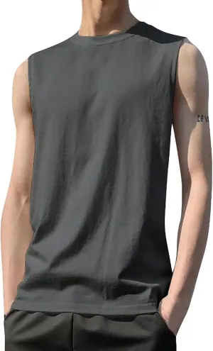 Mens Sleeveless Shirts Summer Solid Quick Dry Tank Tops Gym Bodybuilding Fitness Workout Muscle Vests Stretch Tees