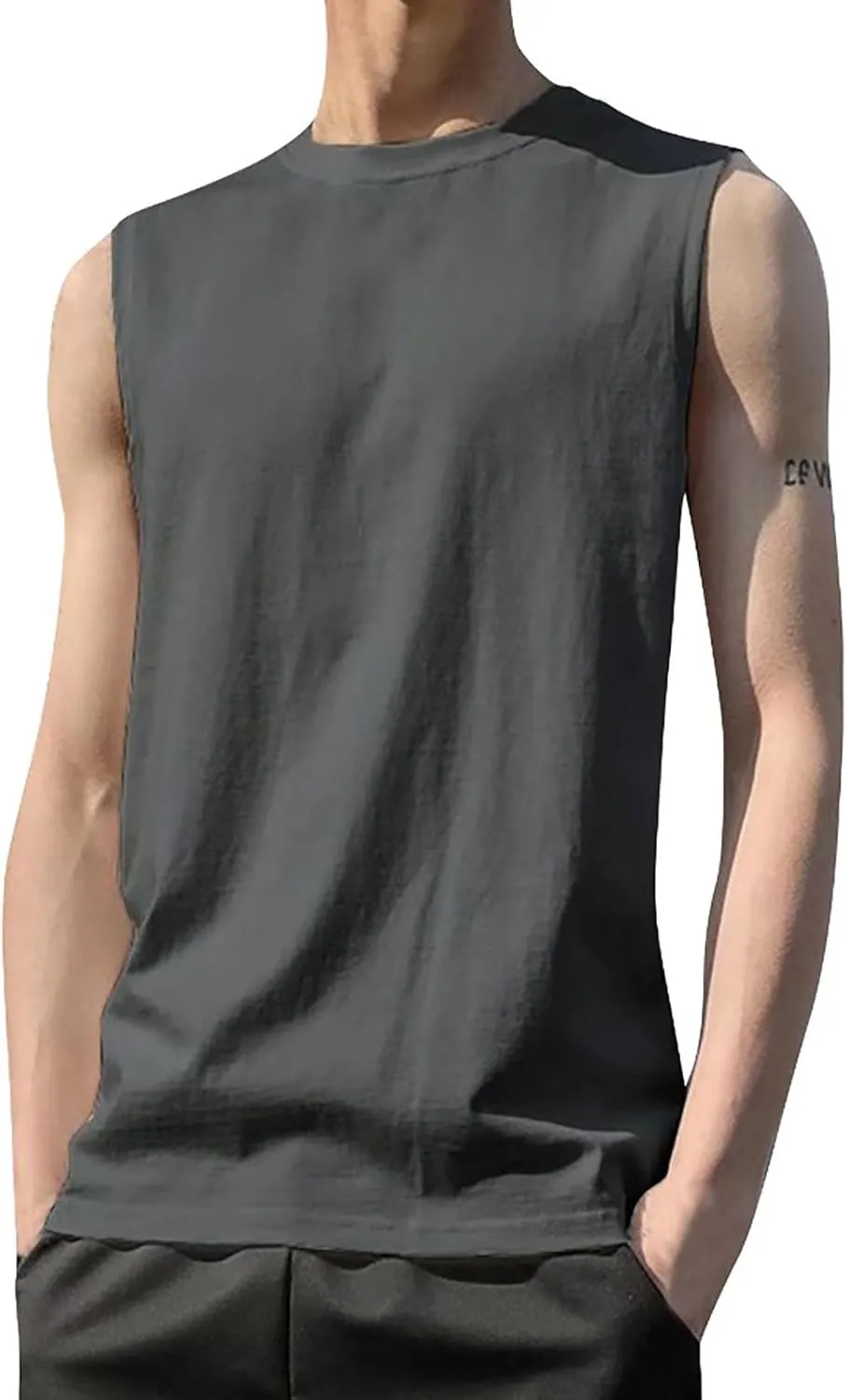 Mens Sleeveless Shirts Summer Solid Quick Dry Tank Tops Gym Bodybuilding Fitness Workout Muscle Vests Stretch Tees