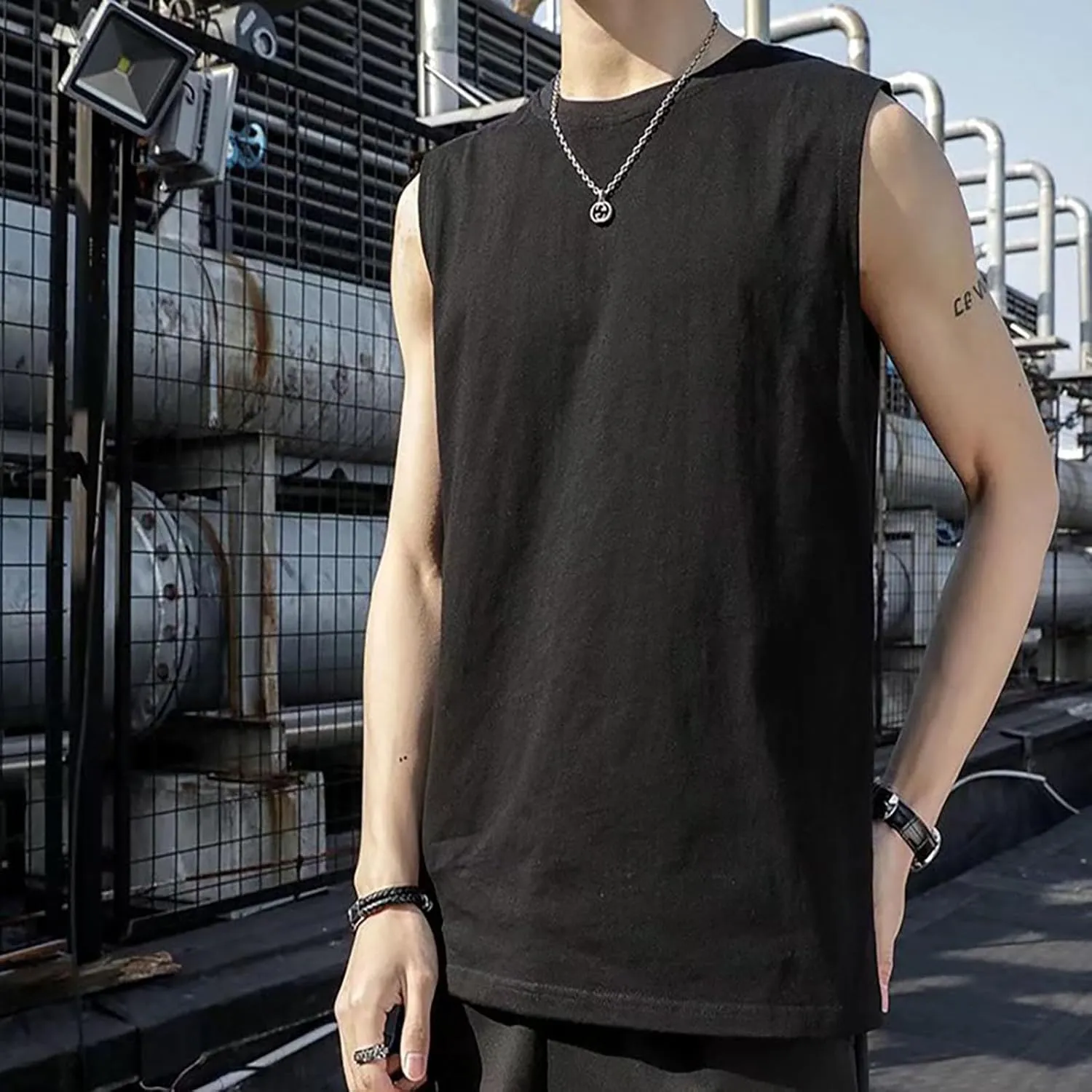 Mens Sleeveless Shirts Summer Solid Quick Dry Tank Tops Gym Bodybuilding Fitness Workout Muscle Vests Stretch Tees