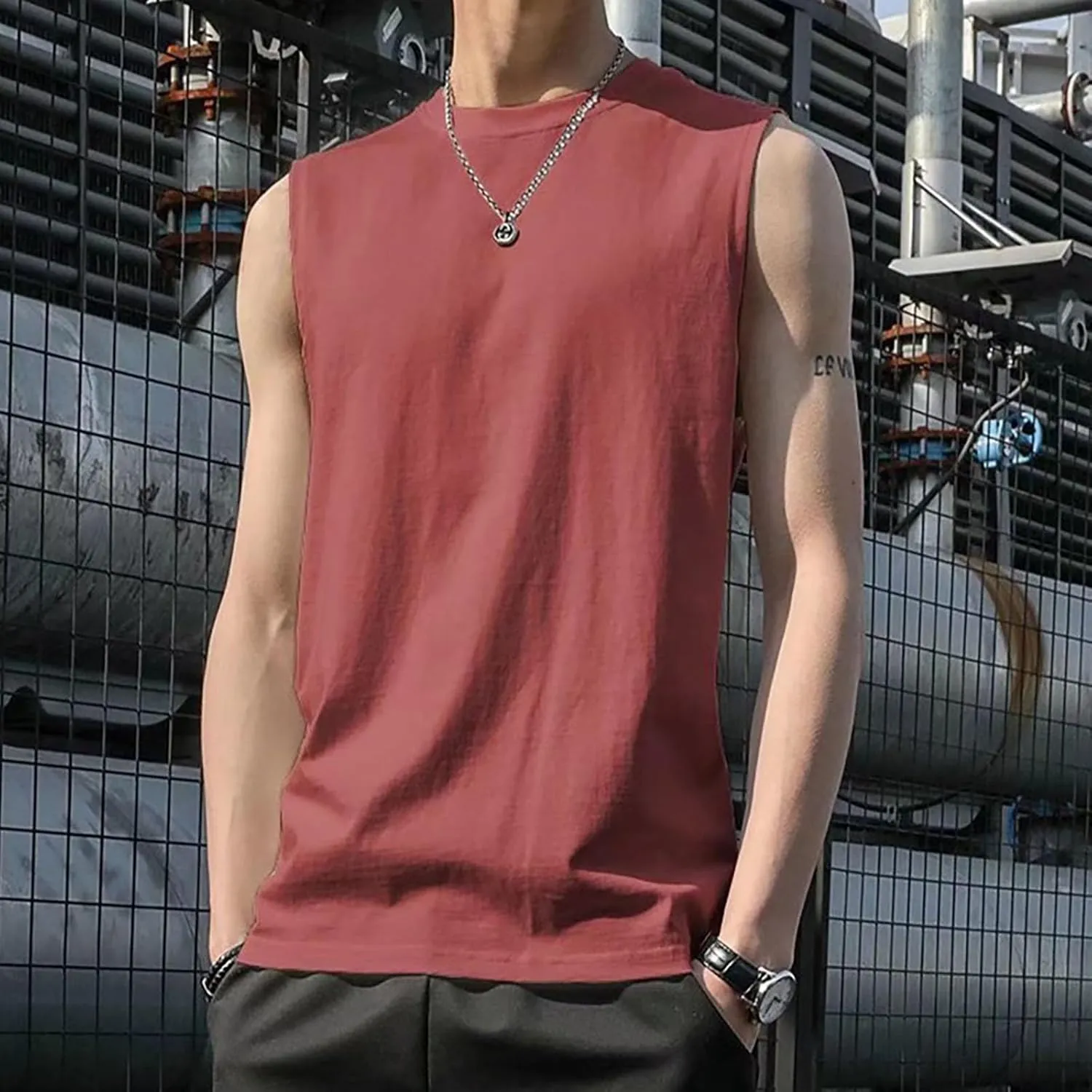 Mens Sleeveless Shirts Summer Solid Quick Dry Tank Tops Gym Bodybuilding Fitness Workout Muscle Vests Stretch Tees
