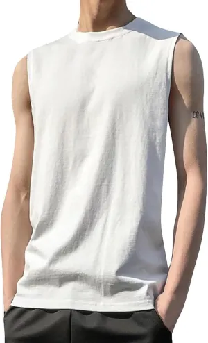 Mens Sleeveless Shirts Summer Solid Quick Dry Tank Tops Gym Bodybuilding Fitness Workout Muscle Vests Stretch Tees