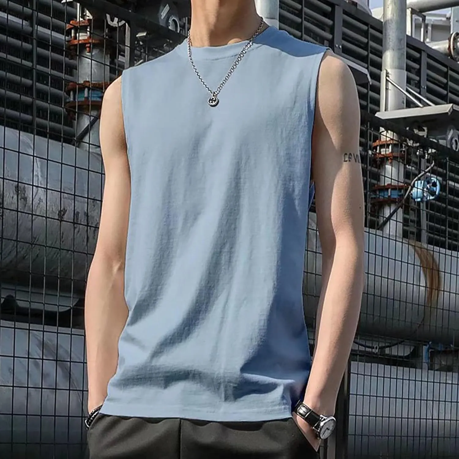 Mens Sleeveless Shirts Summer Solid Quick Dry Tank Tops Gym Bodybuilding Fitness Workout Muscle Vests Stretch Tees
