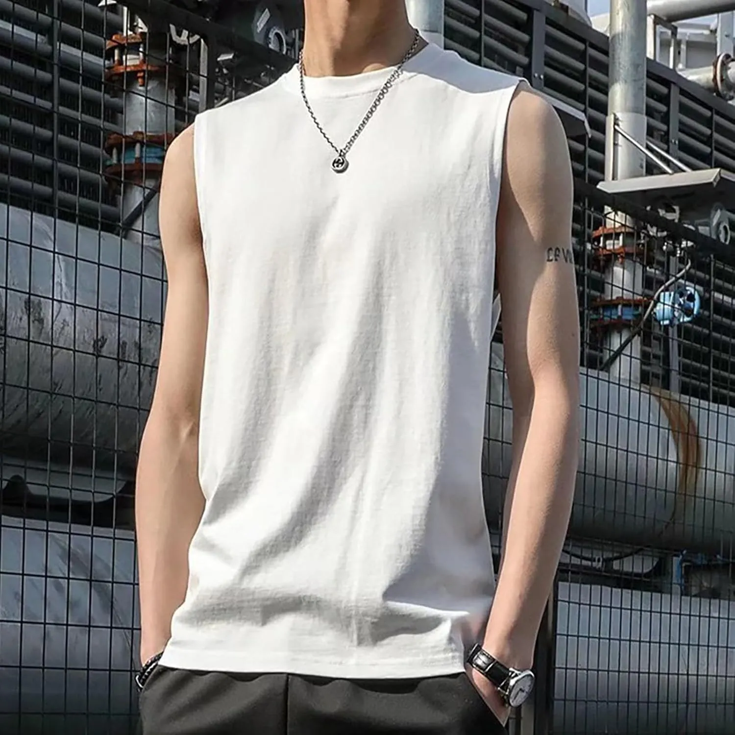 Mens Sleeveless Shirts Summer Solid Quick Dry Tank Tops Gym Bodybuilding Fitness Workout Muscle Vests Stretch Tees