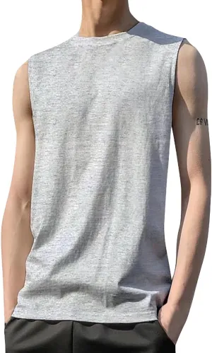 Mens Sleeveless Shirts Summer Solid Quick Dry Tank Tops Gym Bodybuilding Fitness Workout Muscle Vests Stretch Tees