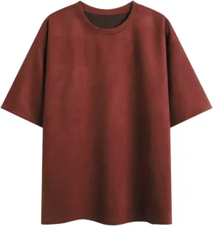 Mens Suede Tshirts Short Sleeve Solid Color Round Neck Relaxed Fit Shirts Lightweight Breathable Lounge Dating Casual Tees