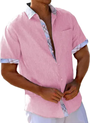 Men's Summer Casual Shirts Short Sleeve Button Down Shirts Lightweight Breathable Cotton Linen Shirt Beach Tops