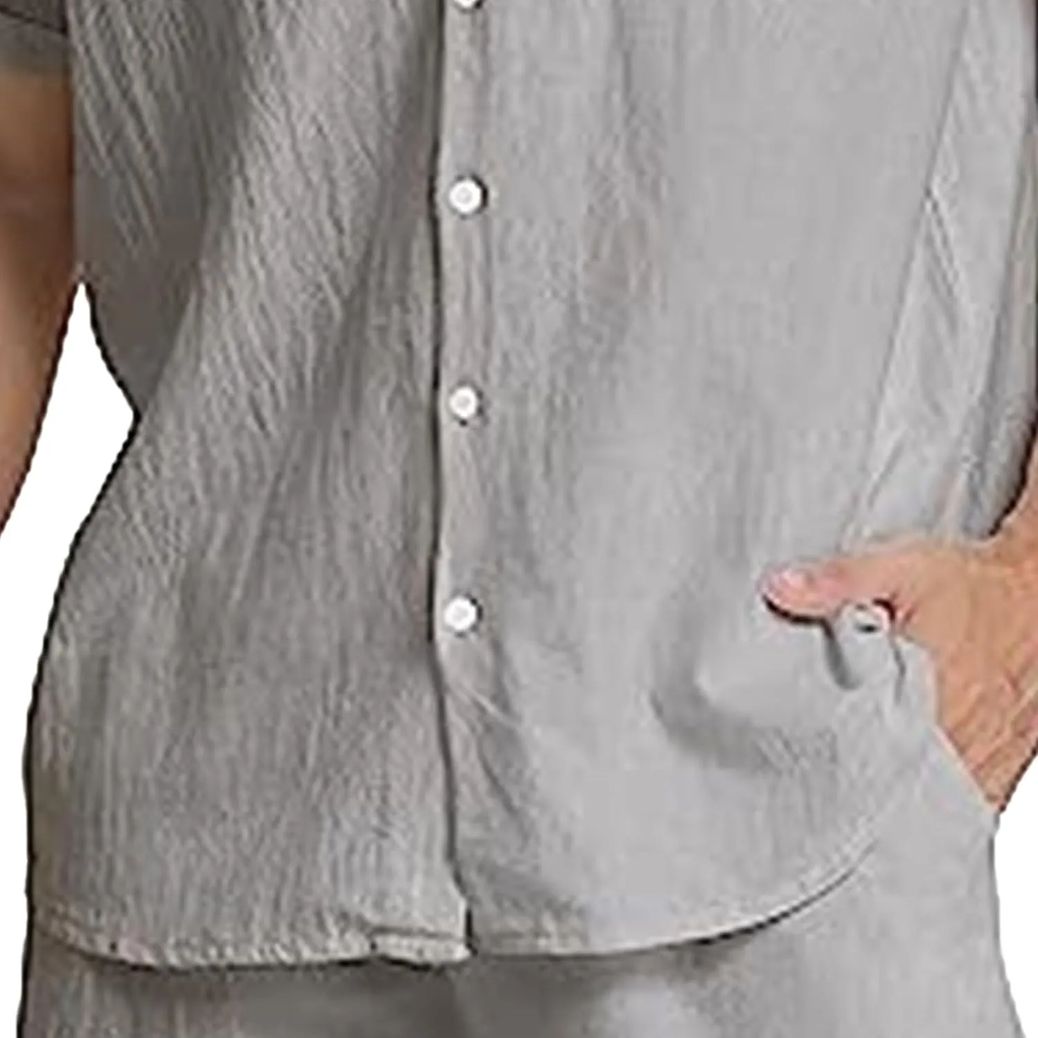 Men's Summer Casual Stylish Shirt Cotton Linen Button Down Shirts Lightweight Short Sleeve Shirt with Pocket
