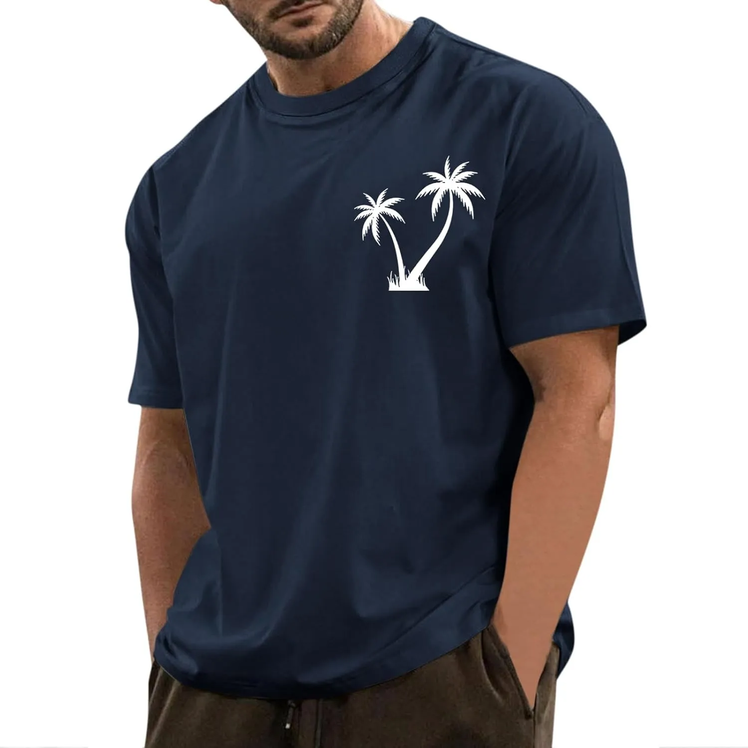 Men's T Shirts Graphic T-Shirts Summer Beach Casual Short Sleeve Palm Tree Print Crewneck Tee Shirts, S-5XL