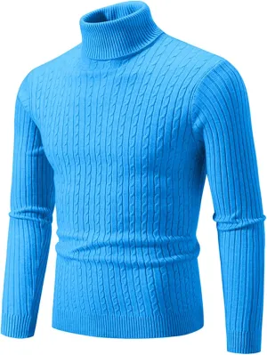 Mens Turtleneck Sweater Slim Fit Cable Knitted Casual Pullover Lightweight Ribbed Long Sleeve Sweaters
