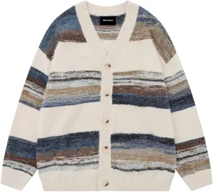 Men's Women's Oversized Striped Cardigan Sweater Long Sleeve Button Down Vintage Knit Cardigans