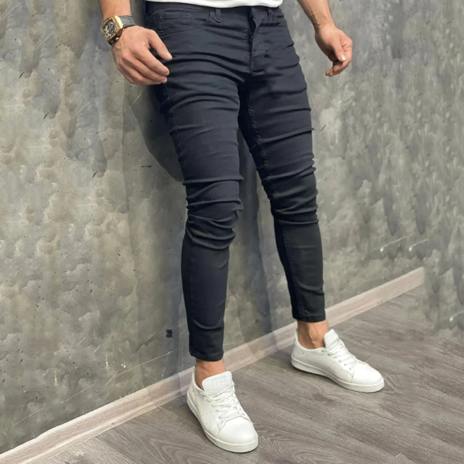 Mens Work Jeans Stretch Flex Classic Camouflage Denim Jeans Flexible Pants Relaxed Wide Leg Denim Trousers Streetwear