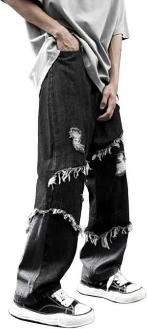 MIDOO Jeans for Men Ripped Design Comfort Flex Waist Embroidered Denim Pants Stretch Comfy Work Jeans Tapered Leg Trousers