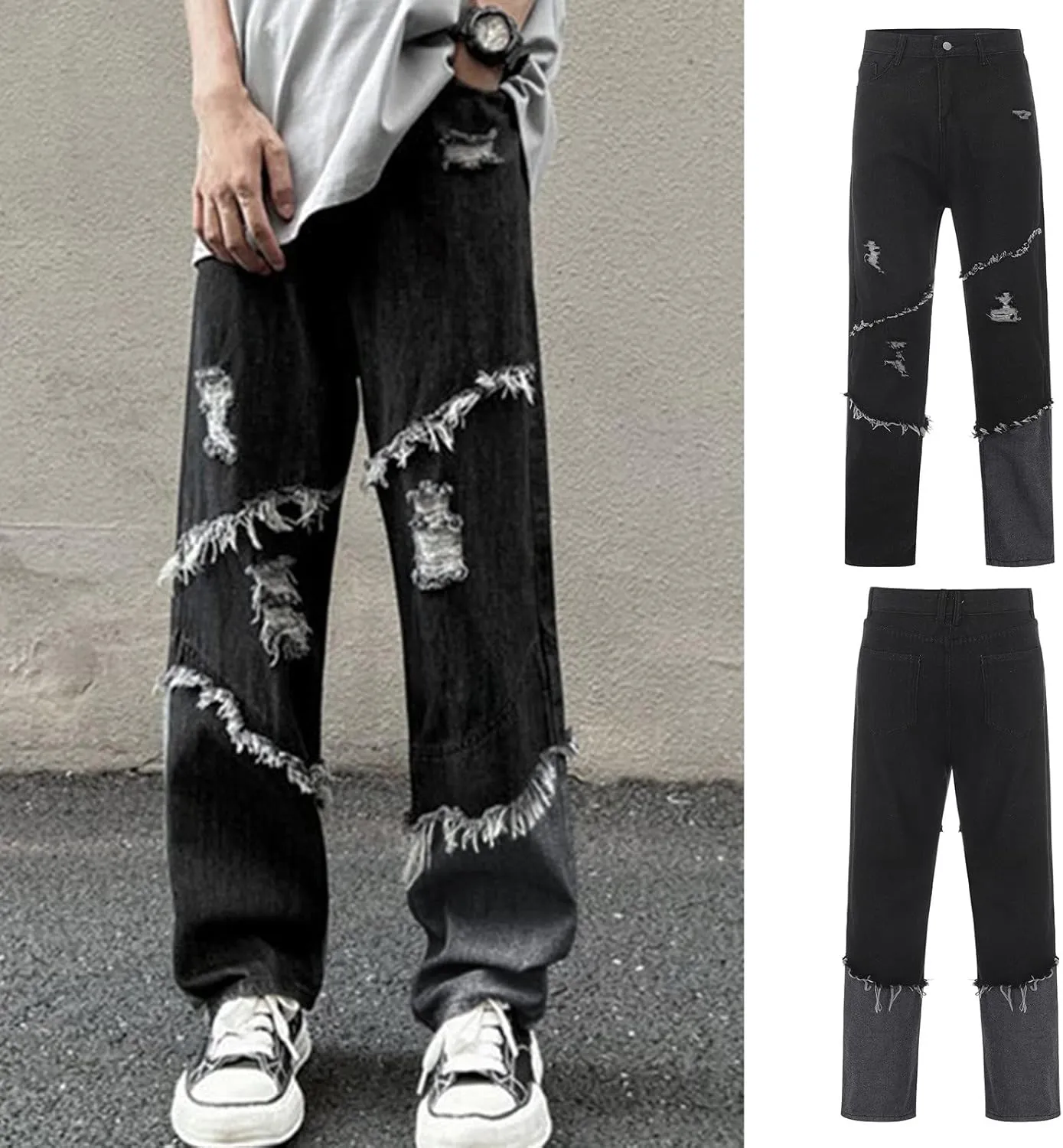 MIDOO Jeans for Men Ripped Design Comfort Flex Waist Embroidered Denim Pants Stretch Comfy Work Jeans Tapered Leg Trousers