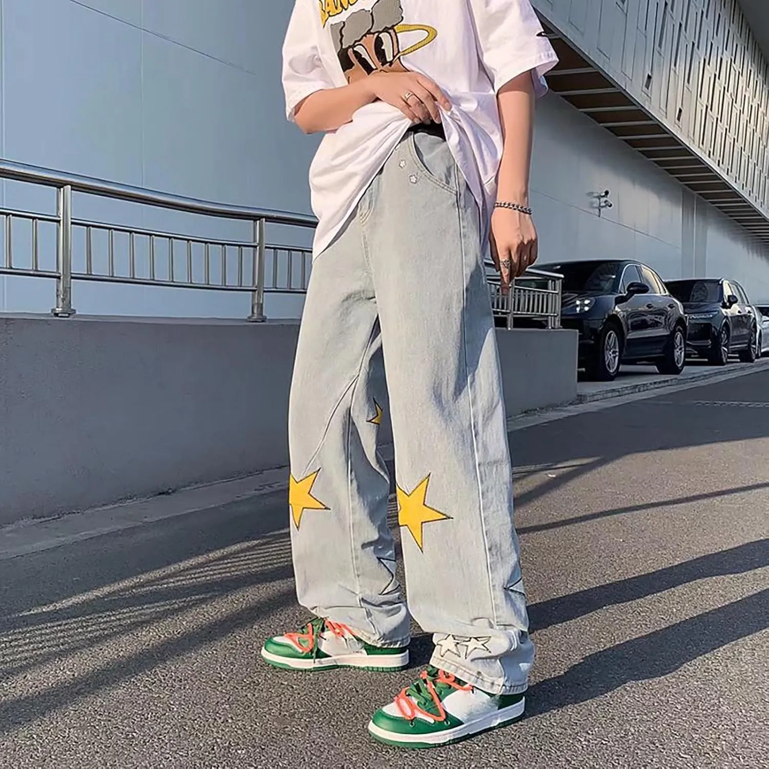 MIDOO Jeans for Men Straight Fit Casual Printed Straight Leg Jeans Trend Fashion Denim Pants Low Rise Skinny Jean Trousers