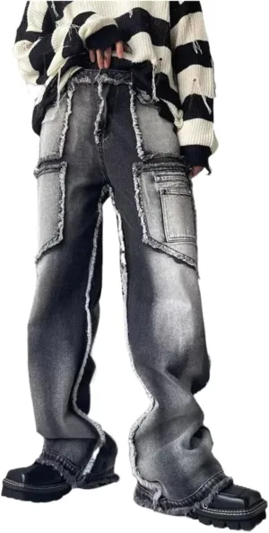 MIDOO Mens Jeans Baggy Loose Fit Casual Comfort Flex Patchwork Denim Pants Straight Leg Fashion Skinny Jeans Trousers