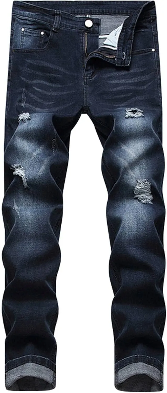 MIDOO Ripped Jeans Men Relaxed Fit Distressed Straight Leg Denim Pants Fashion Comfort Pants Trousers with Pockets