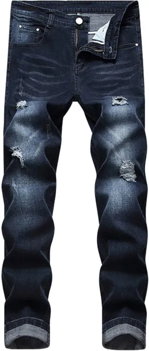 MIDOO Ripped Jeans Men Relaxed Fit Distressed Straight Leg Denim Pants Fashion Comfort Pants Trousers with Pockets