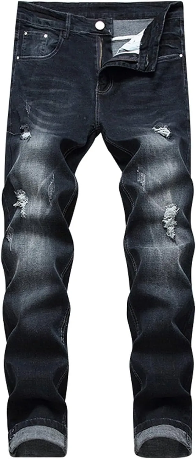 MIDOO Ripped Jeans Men Relaxed Fit Distressed Straight Leg Denim Pants Fashion Comfort Pants Trousers with Pockets