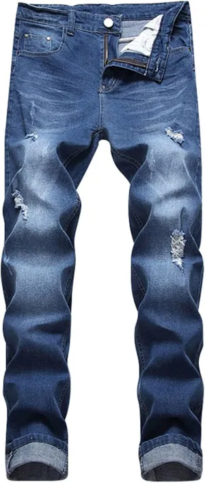 MIDOO Ripped Jeans Men Relaxed Fit Distressed Straight Leg Denim Pants Fashion Comfort Pants Trousers with Pockets