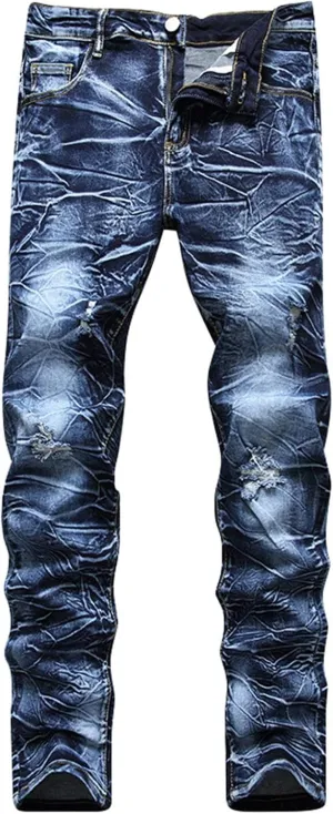 MIDOO Ripped Jeans Men Straight Fit Comfort Flex Waist Casual Denim Pants Stretch Comfy Work Jeans Tapered Leg Trousers