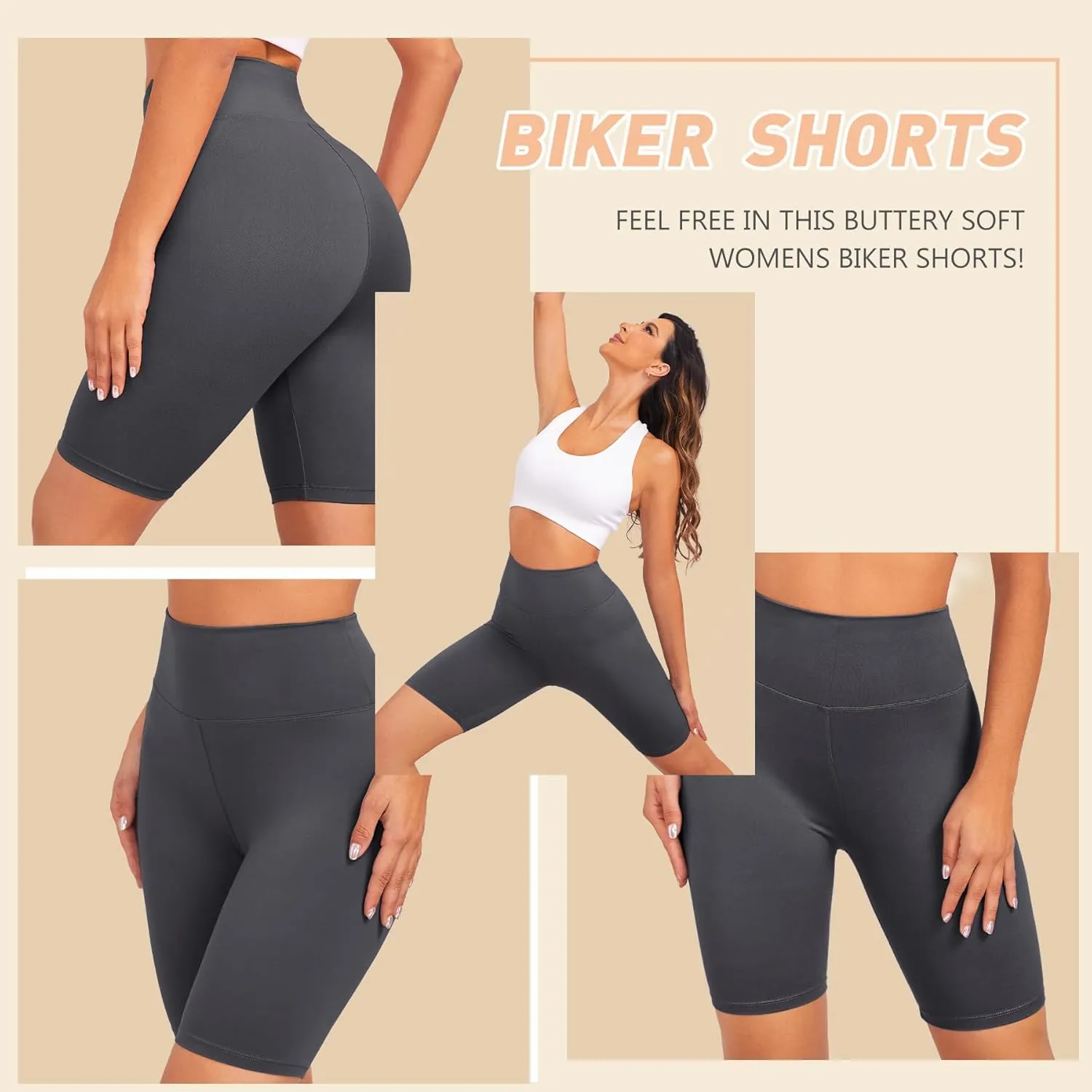 Natural Feelings 3 Pack Biker Shorts for Women-8" High Waist Workout Athletic Gym Sports Yoga Shorts Pants