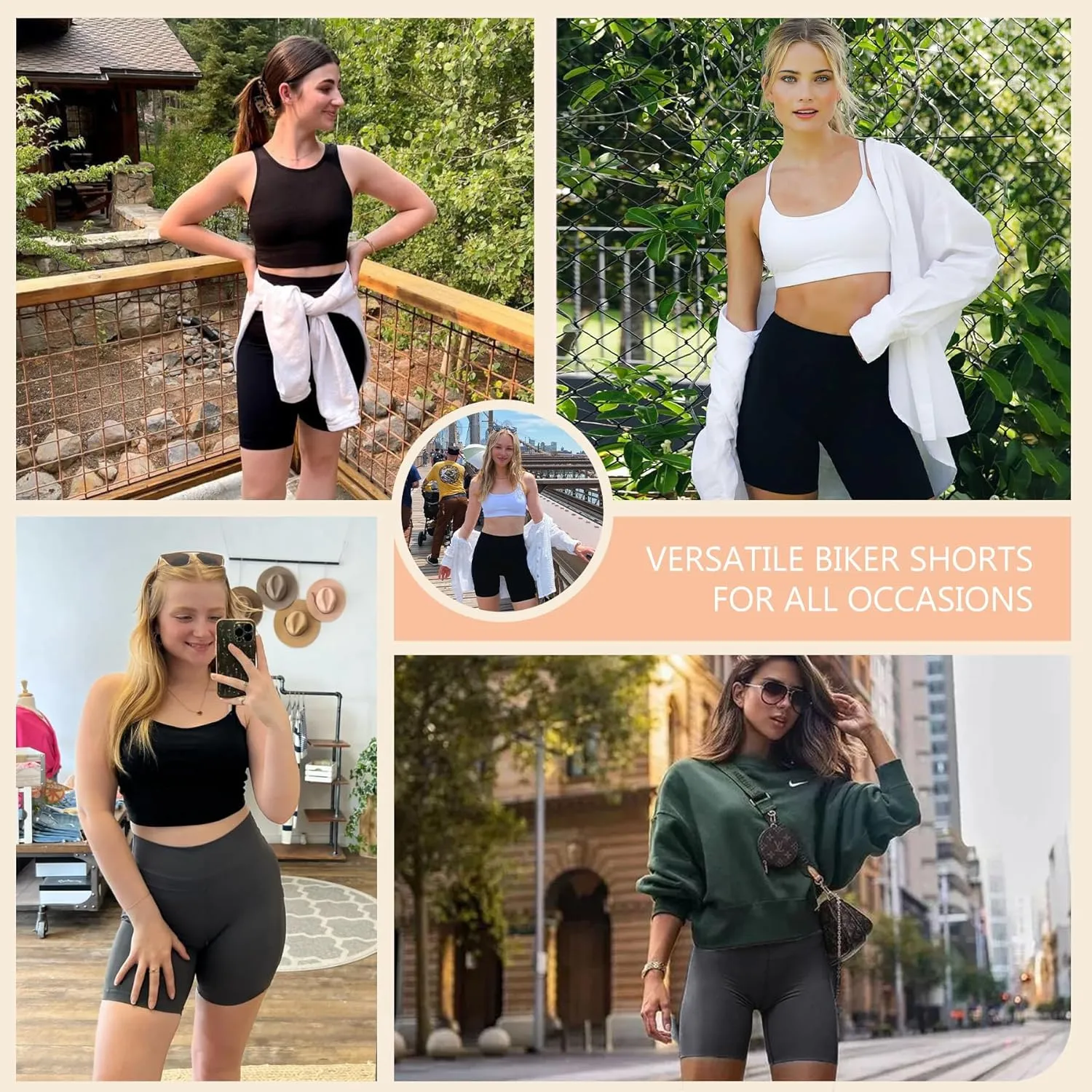 Natural Feelings 3 Pack Biker Shorts for Women-8" High Waist Workout Athletic Gym Sports Yoga Shorts Pants