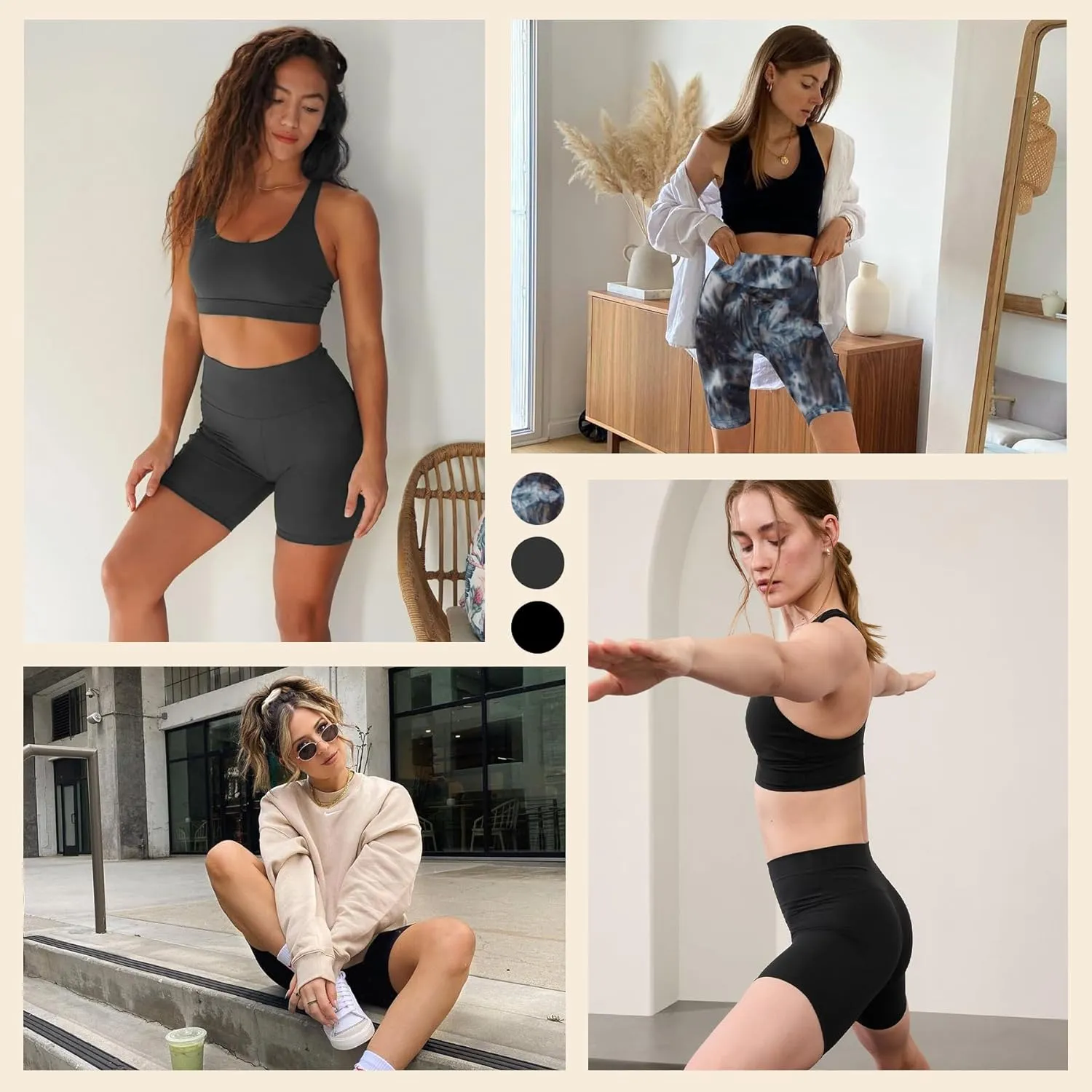 Natural Feelings 3 Pack Biker Shorts for Women-8" High Waist Workout Athletic Gym Sports Yoga Shorts Pants