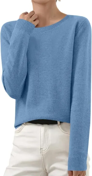 NBXNZWF Cashmere Sweaters for Women 2025 Long Sleeve Crew Neck Soft Warm Cozy Pullover Lightweight Wool Knit Jumpers Sweater