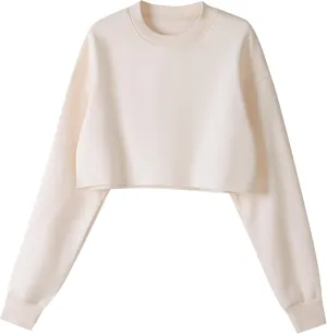 Ok54me Women Cropped Sweatshirt Long Sleeves Pullover Fleece Crop Tops