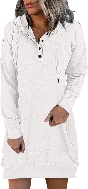 Oversized Hoodie Dress First Ones Oversized Hoodies Women's Casual Pullover Long Sleeve Heated (X3-White, M)