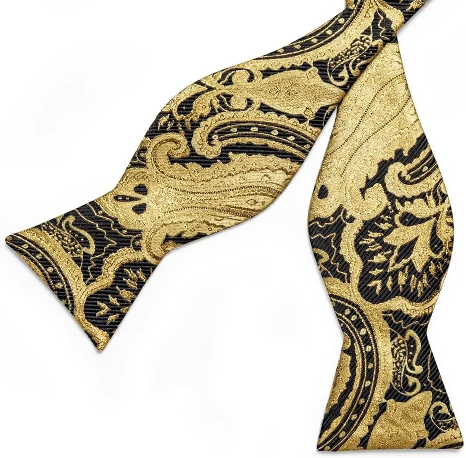 Paisley Self Tie Bow Tie Silk Woven Wedding Party Ties Hanky Brooch Pin Set Tuxedo Bow