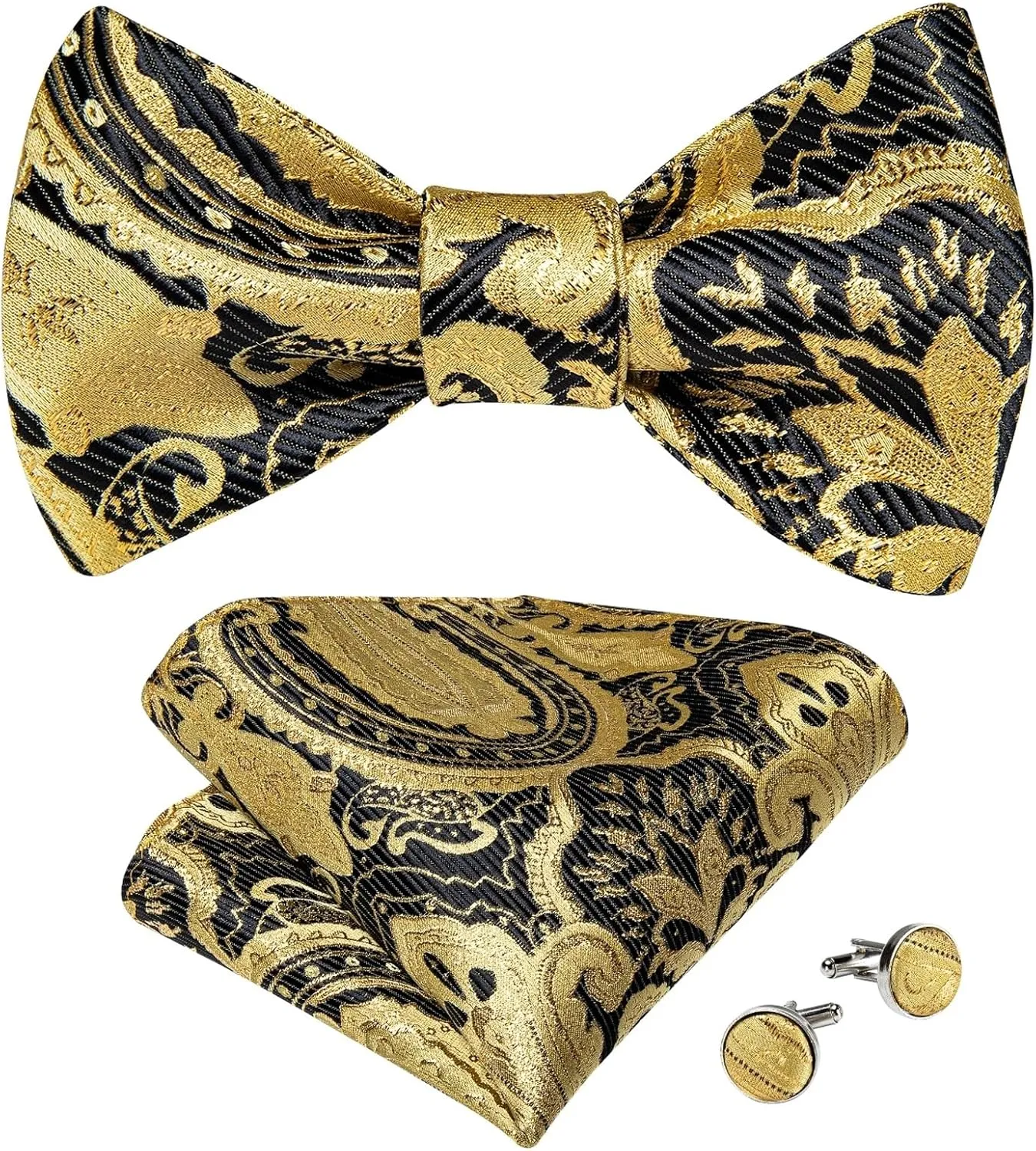 Paisley Self Tie Bow Tie Silk Woven Wedding Party Ties Hanky Brooch Pin Set Tuxedo Bow