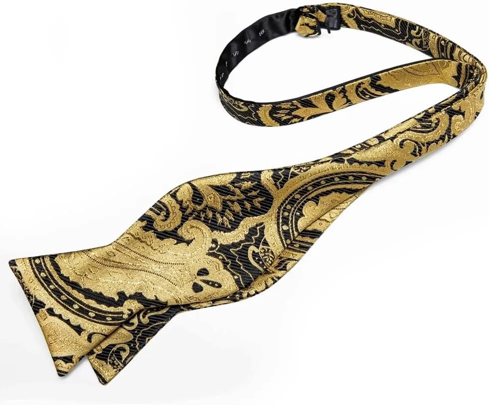 Paisley Self Tie Bow Tie Silk Woven Wedding Party Ties Hanky Brooch Pin Set Tuxedo Bow