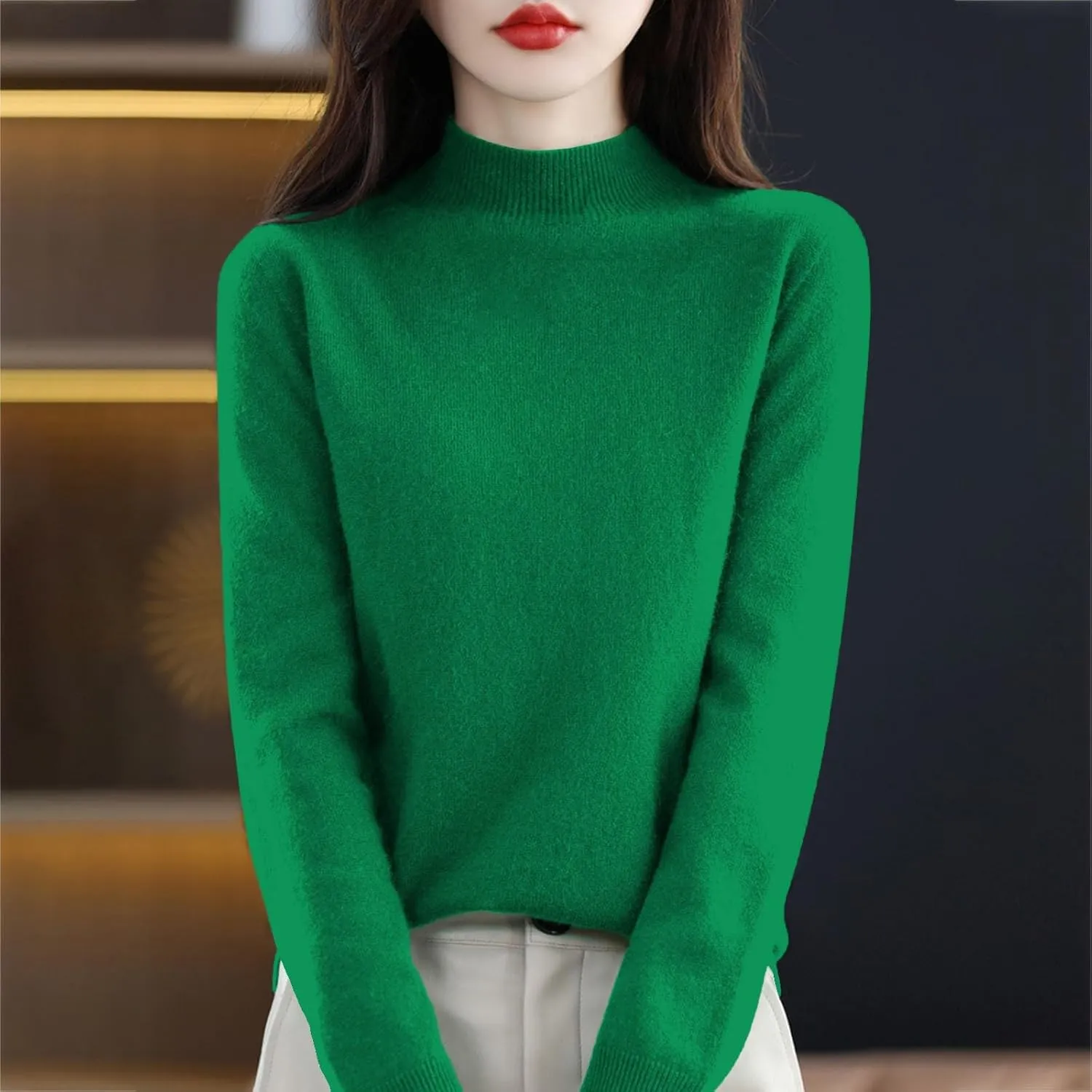 PETYCZEN Cashmere Sweaters for Women Casual Long Sleeve Mock Neck Sweater Cozy Warm Knit Sweater Jumpers Pullover Tops