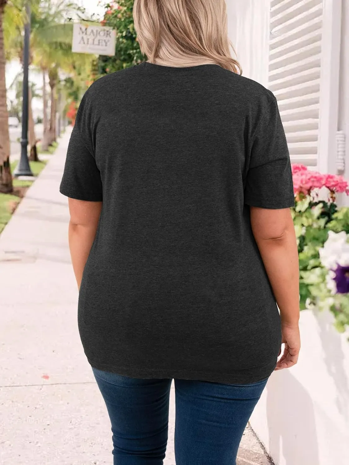 Plus Size Shirts Women Love Heart Print Short Sleeve Tops Casual Tees Blouse