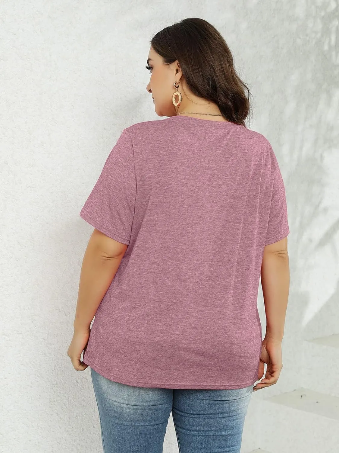 Plus Size Shirts Women Love Heart Print Short Sleeve Tops Casual Tees Blouse