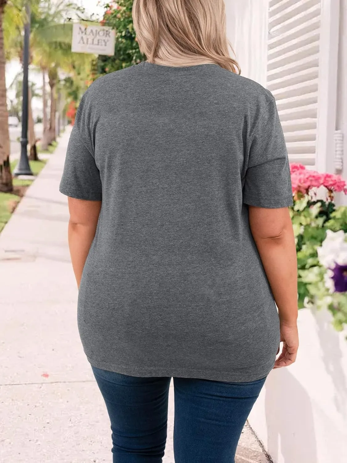 Plus Size Shirts Women Love Heart Print Short Sleeve Tops Casual Tees Blouse