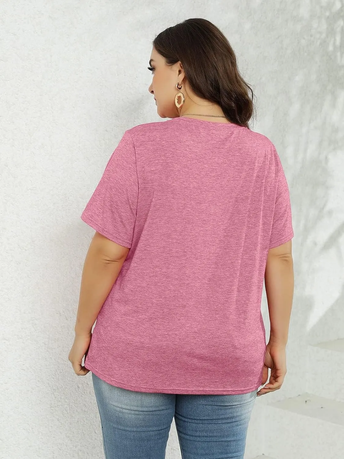 Plus Size Shirts Women Love Heart Print Short Sleeve Tops Casual Tees Blouse