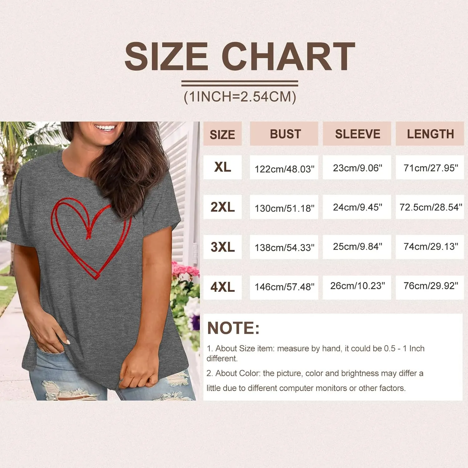 Plus Size Shirts Women Love Heart Print Short Sleeve Tops Casual Tees Blouse