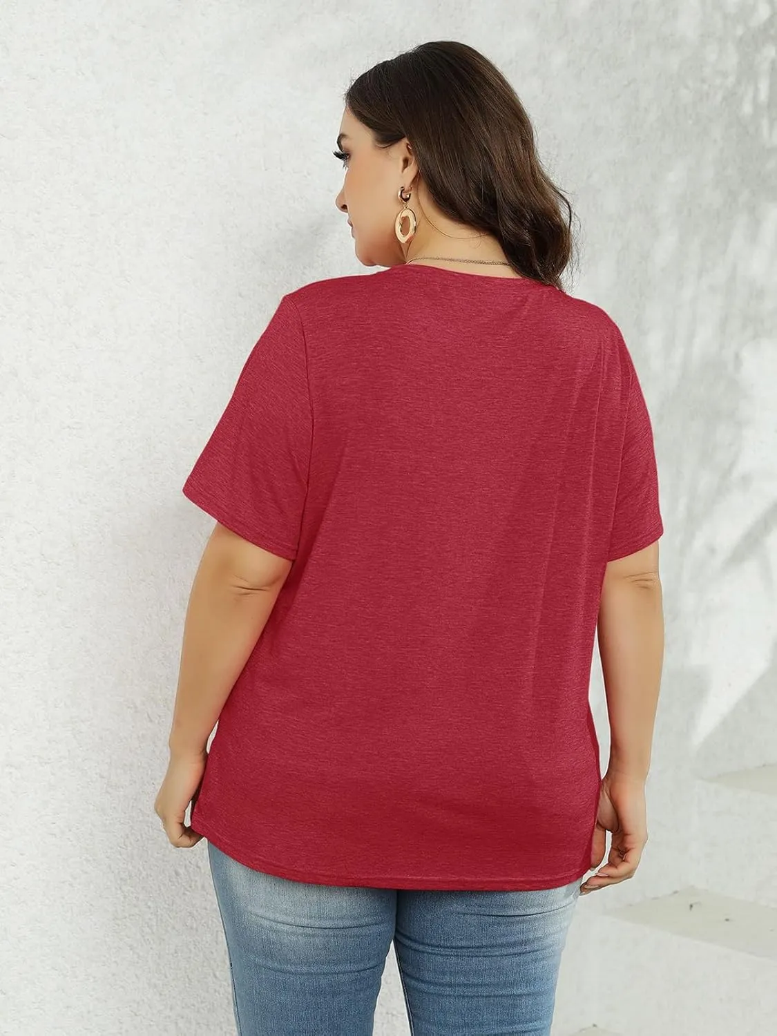 Plus Size Shirts Women Love Heart Print Short Sleeve Tops Casual Tees Blouse