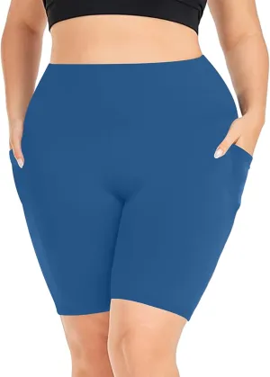 Plus Size Shorts for Women Stretch High Waist Workout Biker Short Leggings with Pocket Summer Fashion Fitness Shorts