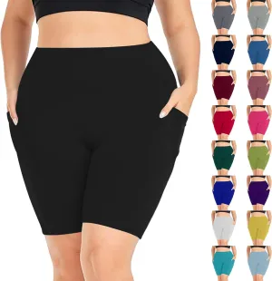 Plus Size Shorts for Women Stretch High Waist Workout Biker Short Leggings with Pocket Summer Fashion Fitness Shorts