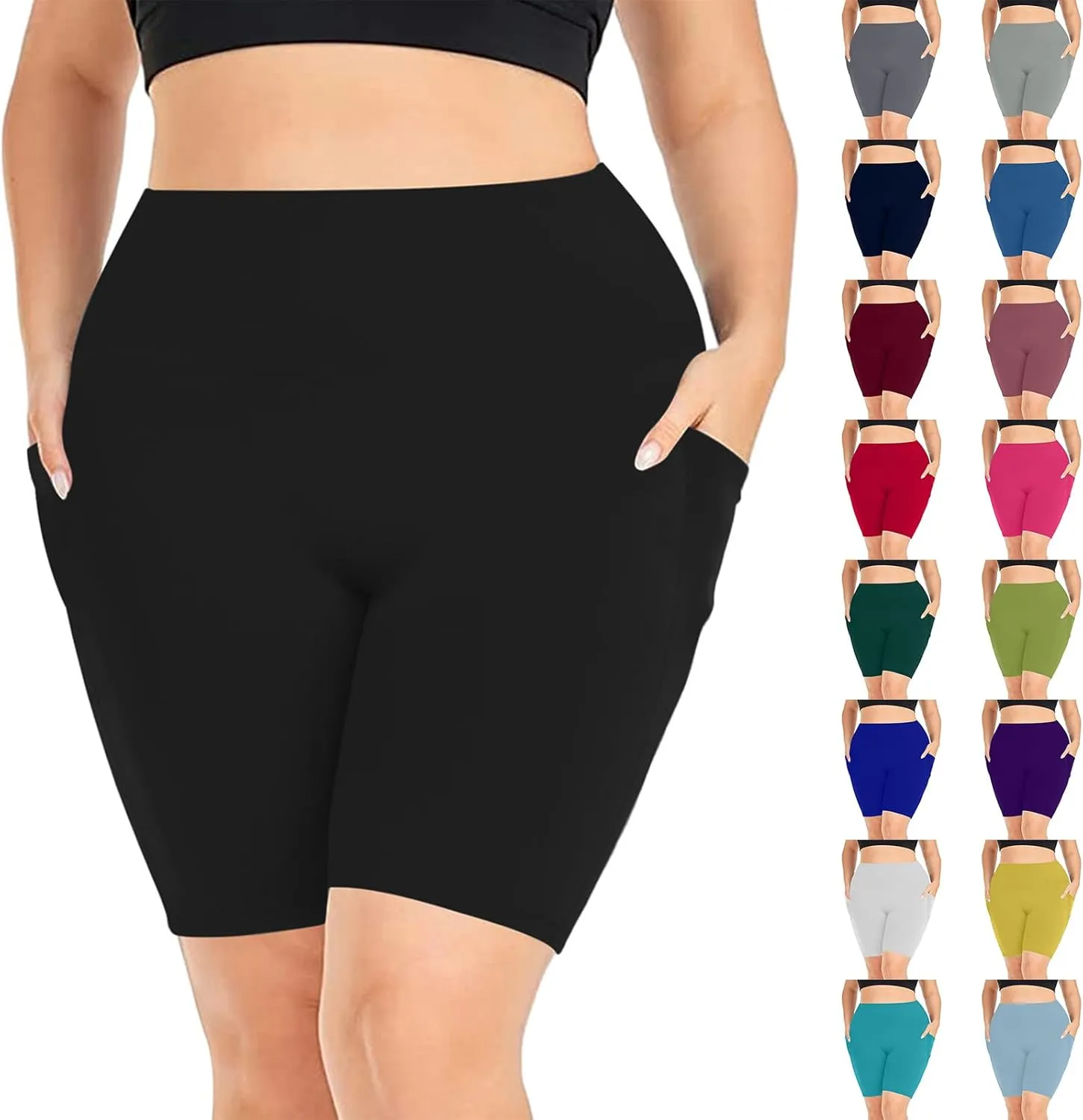 Plus Size Shorts for Women Stretch High Waist Workout Biker Short Leggings with Pocket Summer Fashion Fitness Shorts