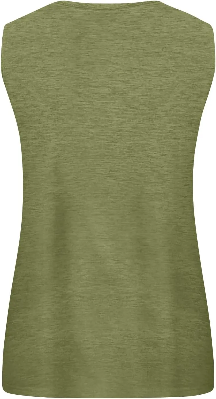 Plus Size Tank Tops for Women Summer Sleeveless O Neck Henley T-Shirts Tops Casual Button Down Tunics Shirts