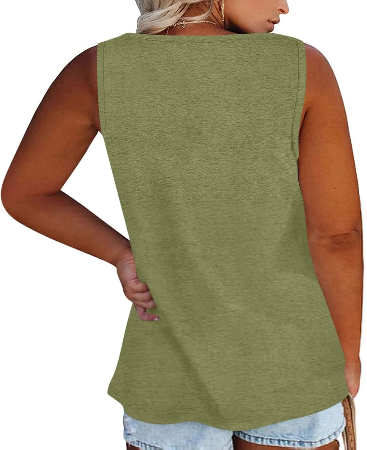 Plus Size Tank Tops for Women Summer Sleeveless O Neck Henley T-Shirts Tops Casual Button Down Tunics Shirts