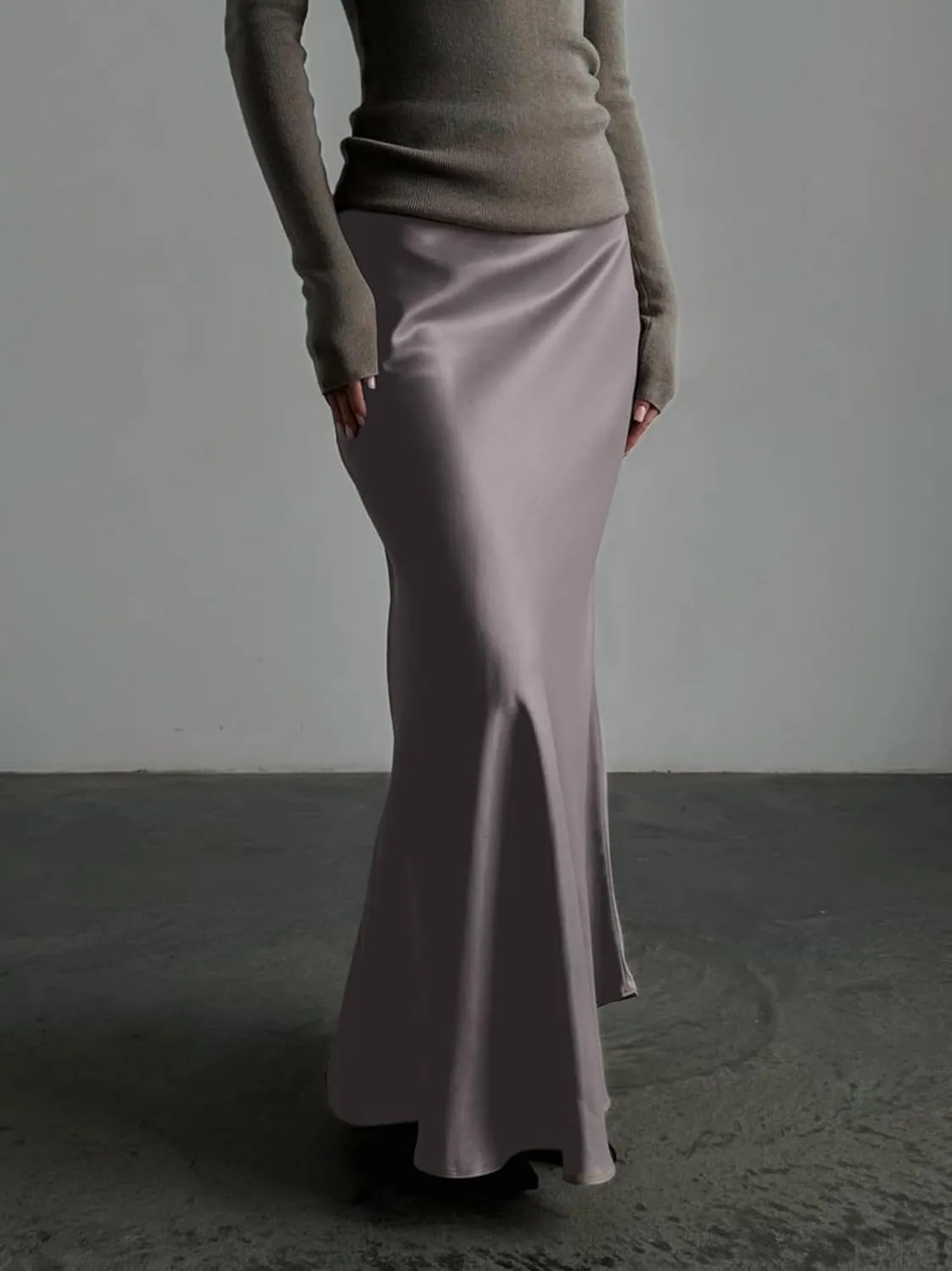 RARITYUS Women’s Silky Satin High Waist Maxi Skirt Elegant Flowy A Line Long Skirt Elastic Bodycon Mermaid Skirt
